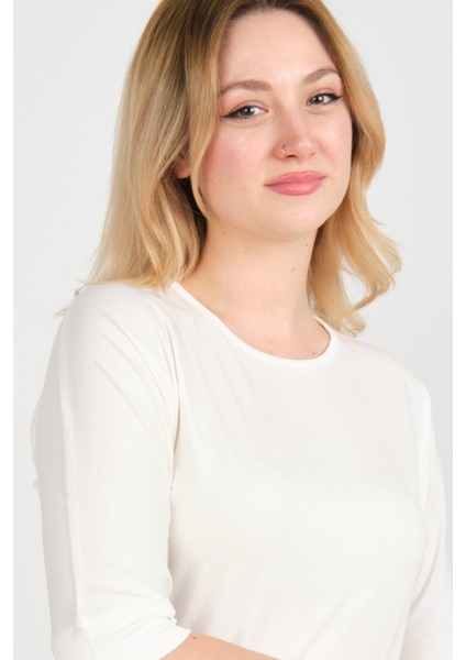 Kadın Truvakar Kol Bisiklet Yaka Basıc Bluz 22721 Ekru modelleri