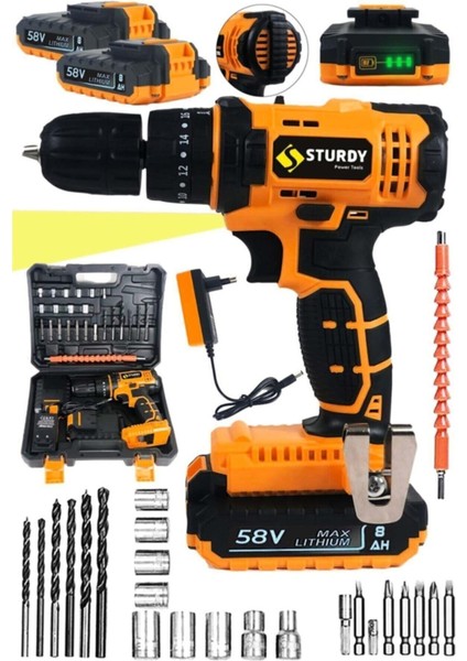 Japon Technology 58V 8AH LL97 Darbeli Metal Şanzıman Şarjlı Çift Akülü Vidalama 27PRÇ Uç Setli