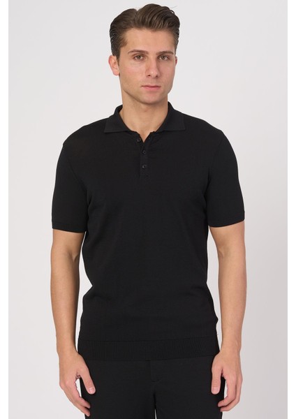 2025-Y 25280 Rayon O Yaka Düğm. Tshırt Siyah