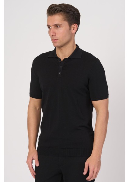 2025-Y 25280 Rayon O Yaka Düğm. Tshırt Siyah