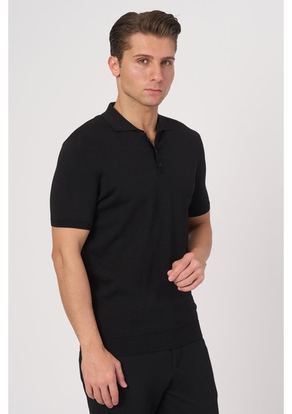 2025-Y 25280 Rayon O Yaka Düğm. Tshırt Siyah