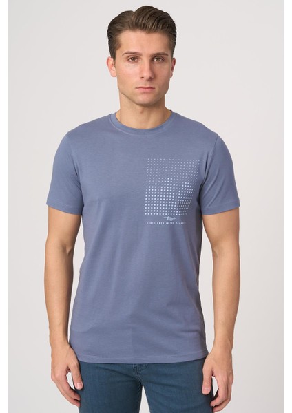 2025-Y 3076 Bisiklet Yaka Tshırt Indigo