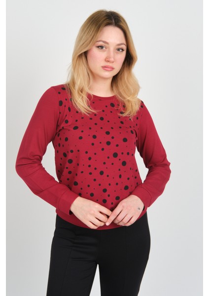 Kadın Uzun Kollu Puanlı Bisiklet Yaka Bluz 24583 Bordo fiyatları