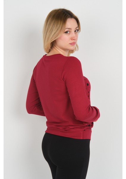 Kadın Uzun Kollu Puanlı Bisiklet Yaka Bluz 24583 Bordo fırsatları