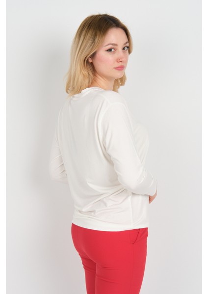 Kadın Uzun Kollu V Yaka Işleme Detaylı Bluz 4565 Ekru fırsatları