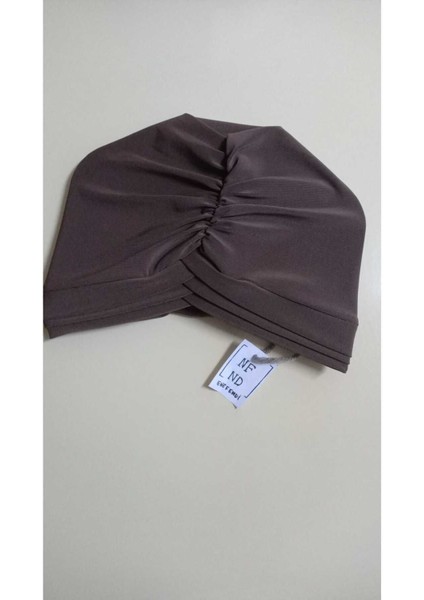 Üç Bantlı Bone, Kahverengi Dış Bone Hazır Hijab Tesettür Sandy Kumaş