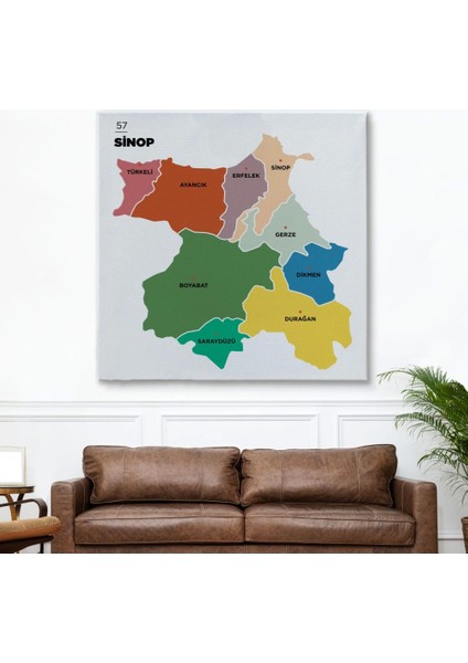- Sinop Ili ve Ilçeler Haritası Dekoratif Kanvas Tablo 1452