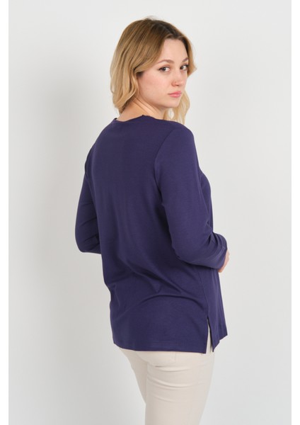 Kadın Süs Cepli Toka Detaylı Uzun Kol Anne Bluz 5717 Mor fırsatları