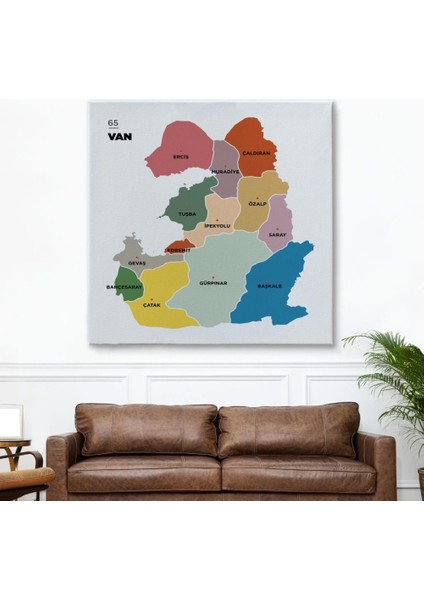 - Van Ili ve Ilçeler Haritası Dekoratif Kanvas Tablo 1479