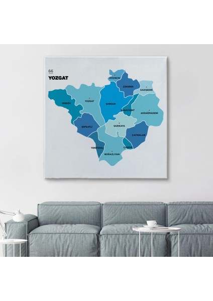 - Yozgat Ili ve Ilçeler Haritası Dekoratif Kanvas Tablo 1486