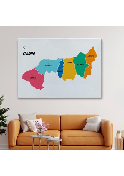 - Yalova Ili ve Ilçeler Haritası Dekoratif Kanvas Tablo 1481