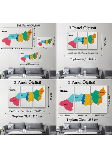 - Yalova Ili ve Ilçeler Haritası Dekoratif Kanvas Tablo 1481 indirimleri