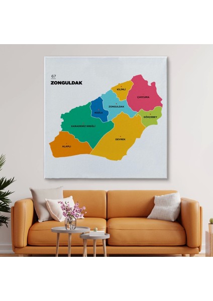 - Zonguldak Ili ve Ilçeler Haritası Dekoratif Kanvas Tablo 1487