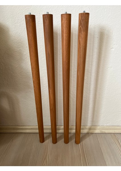 50 cm Açık Meşe Ahşap Konik Masa Sandalye Sehpa Ayağı | 4’lü Set – Bağlantı Aparatları ve Vidalar Dahil