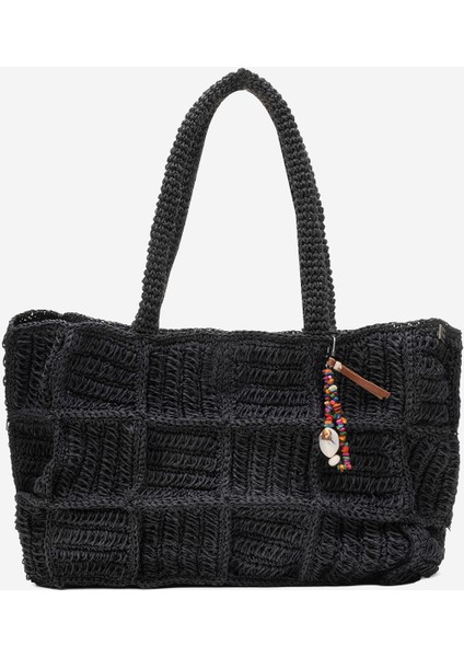 Kadın Hasır El Yapımı Şık Omuz Çantası Zy 25005 Siyah