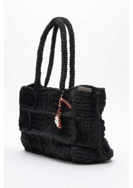Kadın Hasır El Yapımı Şık Omuz Çantası Zy 25005 Siyah fiyatları