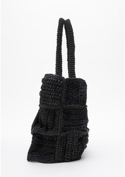 Kadın Hasır El Yapımı Şık Omuz Çantası Zy 25005 Siyah modelleri