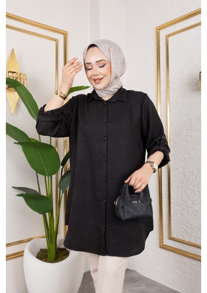 Büyük Beden Sofya Keten Gömlek Siyah fiyatları