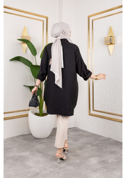 Büyük Beden Sofya Keten Gömlek Siyah indirimleri