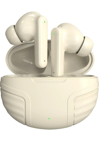 Ls-19 Aktif Gürültü Engelleyici Özellikli Bluetooth 5.4 Kablosuz AirPods Kulaklık - Krem Bstmy
