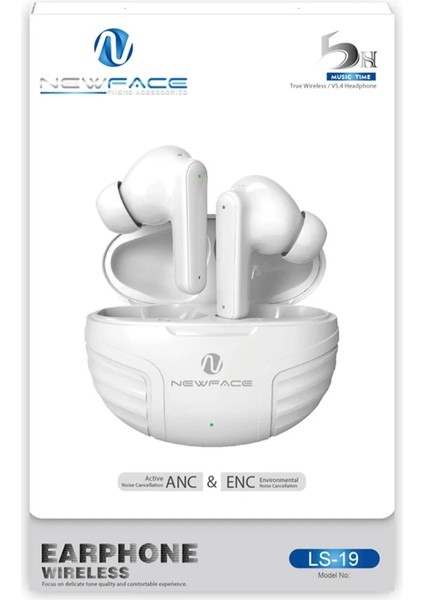 Ls-19 Aktif Gürültü Engelleyici Özellikli Bluetooth 5.4 Kablosuz AirPods Kulaklık - Krem Bstmy