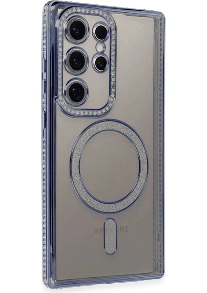 Samsung Galaxy S24 Ultra Kılıf Joke Simli Magneticsafe Kılıf - Mavi Bstmy