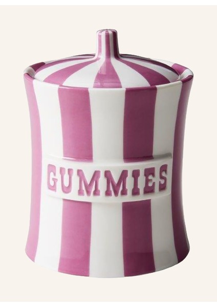 Vice Kapaklı Depolama Kabı 15 cm Parlak Sırlı, Çizgili Desenli