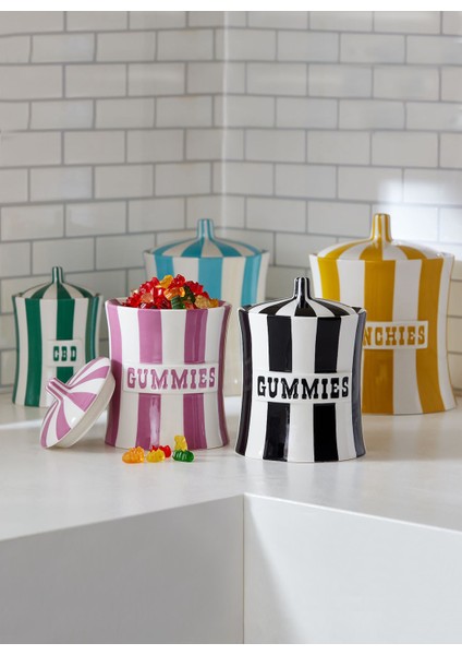 Vice Kapaklı Depolama Kabı 15 cm Parlak Sırlı, Çizgili Desenli fiyatları