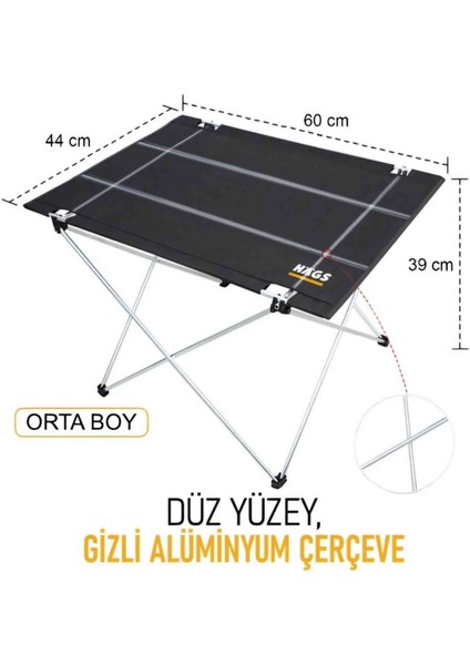 Ultralight Katlanır Kamp Sehpası, Piknik, Bbq, Balıkçılık, Avcılık, Plaj Masa Orta Boy Siyah