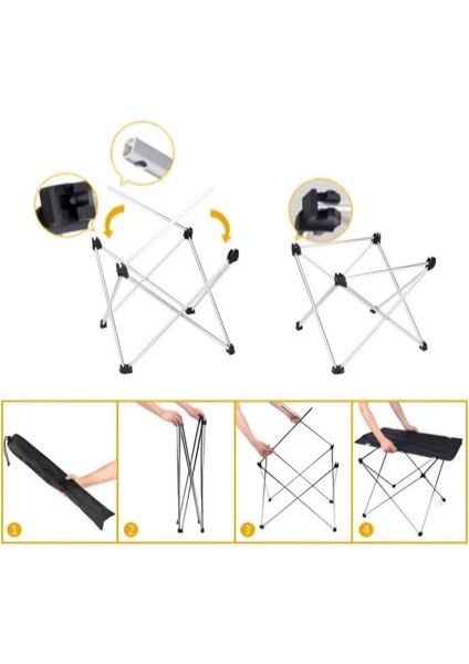 Ultralight Katlanır Kamp Sehpası, Piknik, Bbq, Balıkçılık, Avcılık, Plaj Masa Orta Boy Siyah