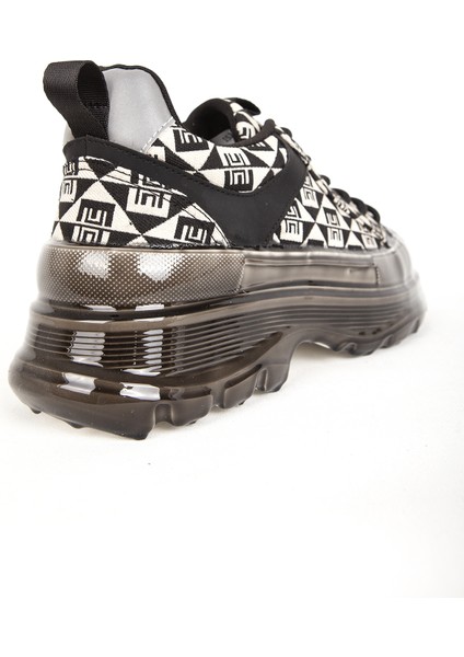 Erkek Sneaker Kalın Tabanlı Bağcıklı Günlük Ayakkabı 19094 Siyah/bej indirimleri