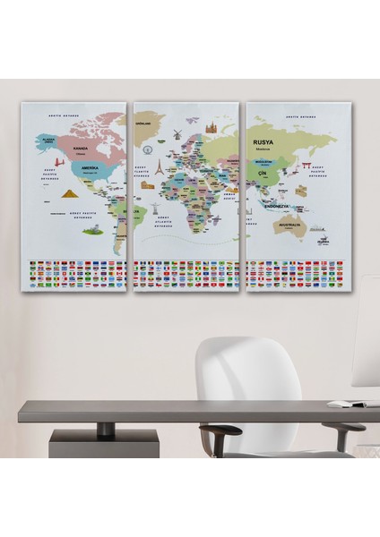 - Türkçe Dünya Haritası Ülke Bayrak ve Başkentli Kanvas Tablo 1938 modelleri