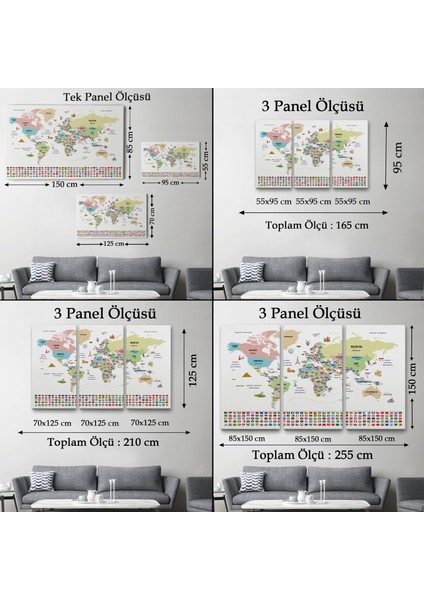 - Türkçe Dünya Haritası Ülke Bayrak ve Başkentli Kanvas Tablo 1938 fırsatları