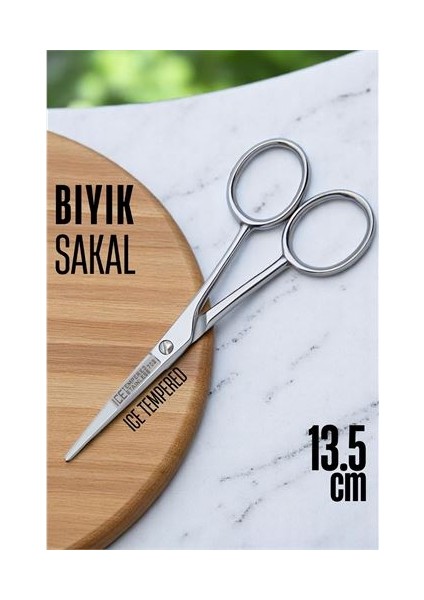 Tempered Kobalt Çelik 702 Bıyık Makası - Bıyık Sakal Düzeltme Makası Kuaför Makası 13.5 cm