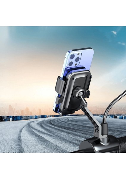 ® Motor,motosiklet,bisiklet ,scooter Için 360 Derece Dönebilen Dikiz Aynası Versiyonu Telefon Tutucu Aparat ( Lisinya )