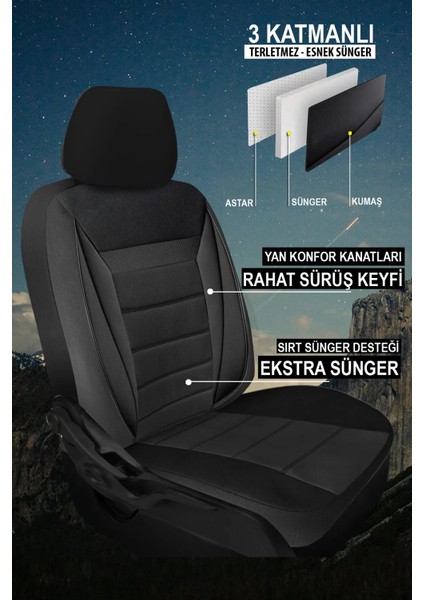 Jaguar Daimler Uyumlu Tam Set Tay Tüyü Oto Koltuk Kılıfı Soft Siyah