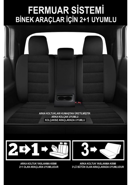 Fiat / Tofaş Murat 124 Uyumlu Tam Set Tay Tüyü Oto Koltuk Kılıfı Soft Siyah