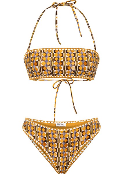 Desenli Bandeau Bikini Seti IS1250038032074