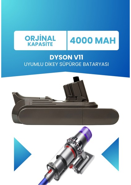 Dyson V11 Uyumlu Batarya (Orjinal Kapasite) 25.2V 4000MAH Pil Dikey Süpürge Bataryası
