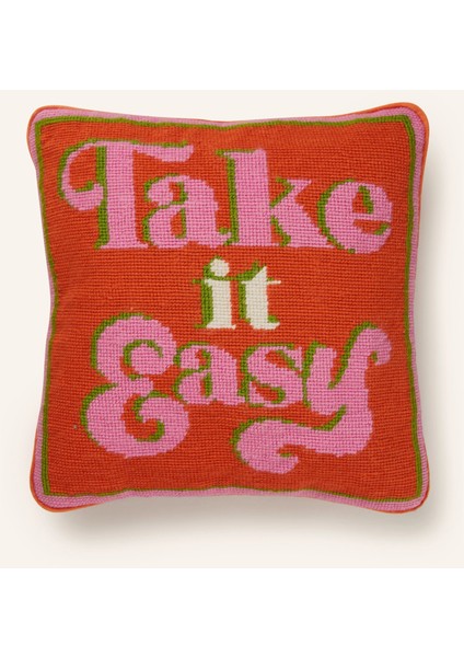 Take It Easy Yastık 30X30 Cm, Yün Ön Yüzey, Kaz Tüyü Dolgu, Mesajlı Tasarım