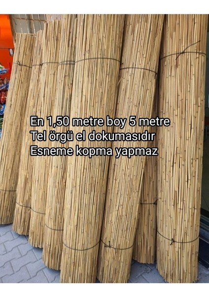 Kamış Çit Kamış Hasır Tel Dokumalı Kamış Bambu 1,5*5 Metre Gölgelik Doğal Kamış Hasır Çit-Gölgelik