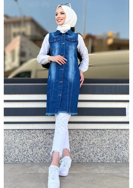 Nesa Püsküllü Kot Yelek 1527 - Mavi fiyatları