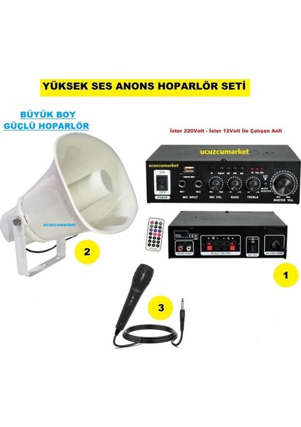 Yüksek Ses Anons Hoparlör Seti (Büyük Boy Hoparlör - Mikrofon - USB - Sd Kart Girişli Mobil Amfi)