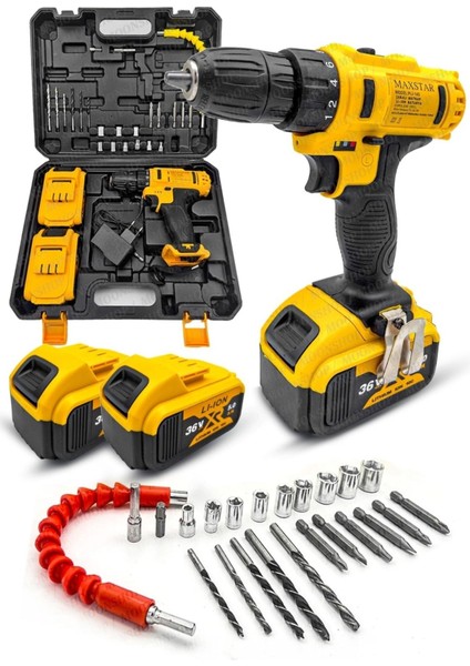 Moonshop 36 Watt 26 Parça Setli Darbesiz Matkap Çift Bataryalı 24 Ay Garantili Ürün...