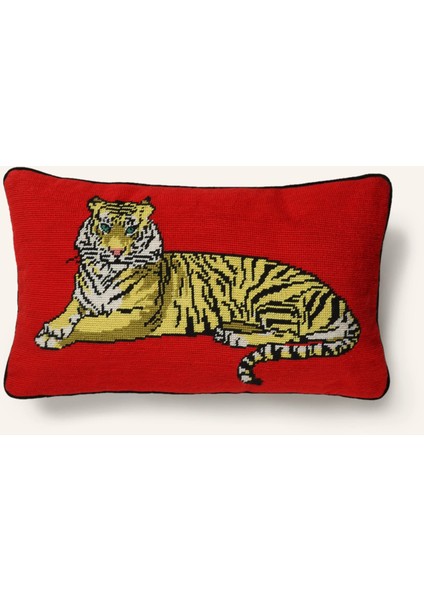 Safarı Dekoratif Yastık 30X50 Cm, El Işlemeli Kaplan Desenli, Daun Dolu