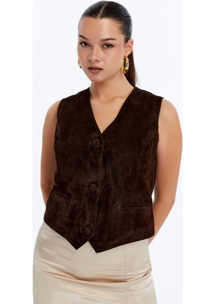 Kadın Hakiki Deri Süet Yelek