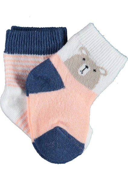 Hello Teddy Bear 2'li Kız Çorap Ekru Somon