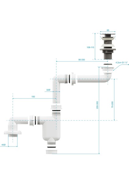 Smart Pop-Up Sifon , Taşma Delikli Krom +Comfort Yer Kazandıran Lavabo Sifonu -2 Parça Set
