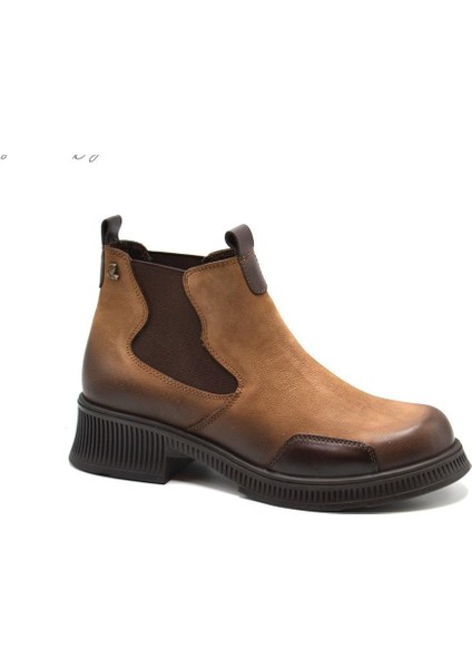 Venüs Kadın Hakiki Deri Kısa Topuk Fermuarlı Bilek Boy Bot 2452703K - Vizon - 36