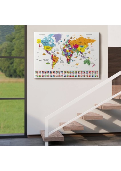 - Türkçe Dünya Haritası Ayrıntılı Eğitici Sembollü Bayraklı Dekoratif Kanvas Tablo 2834 indirimleri